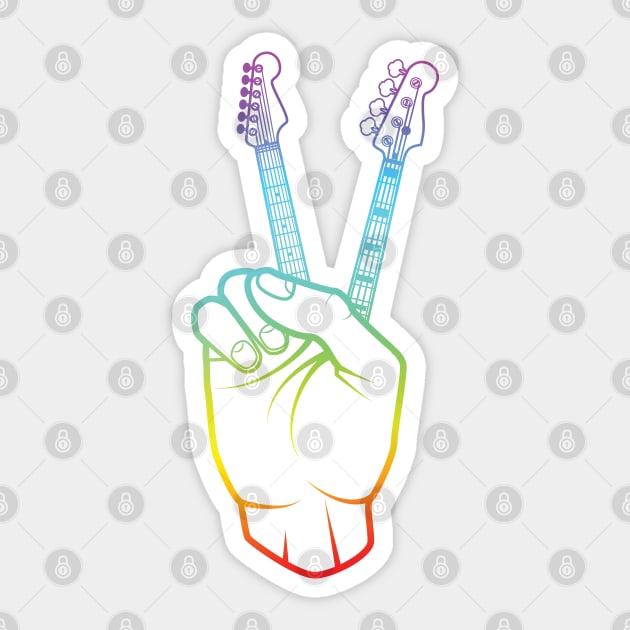 Guitar and Bass Outline Hand Peace Sign Colorful Theme Sticker by nightsworthy